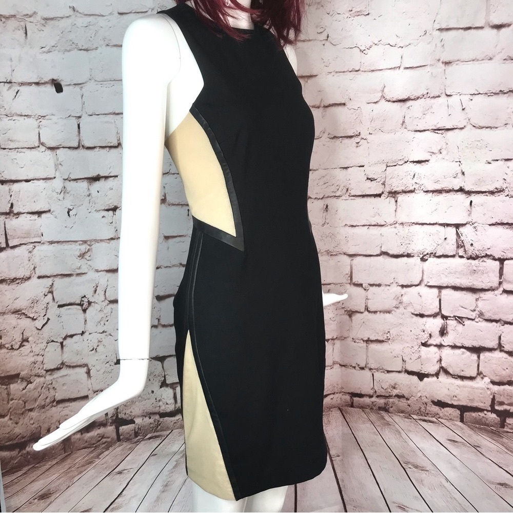 Rag & Bone Piper Leather Trim Mesh Panels Mini Sheath Dress Black And Tan Size 2